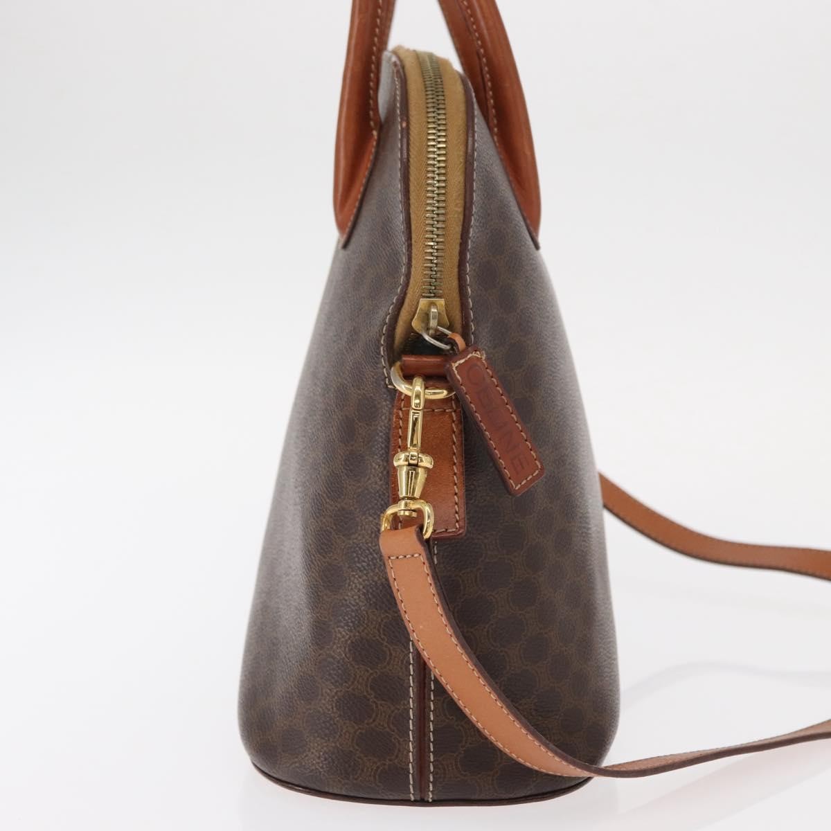 Celine Vintage Macadam Handbag Canvas and Leather, BROWN, CANVAS, Handbag