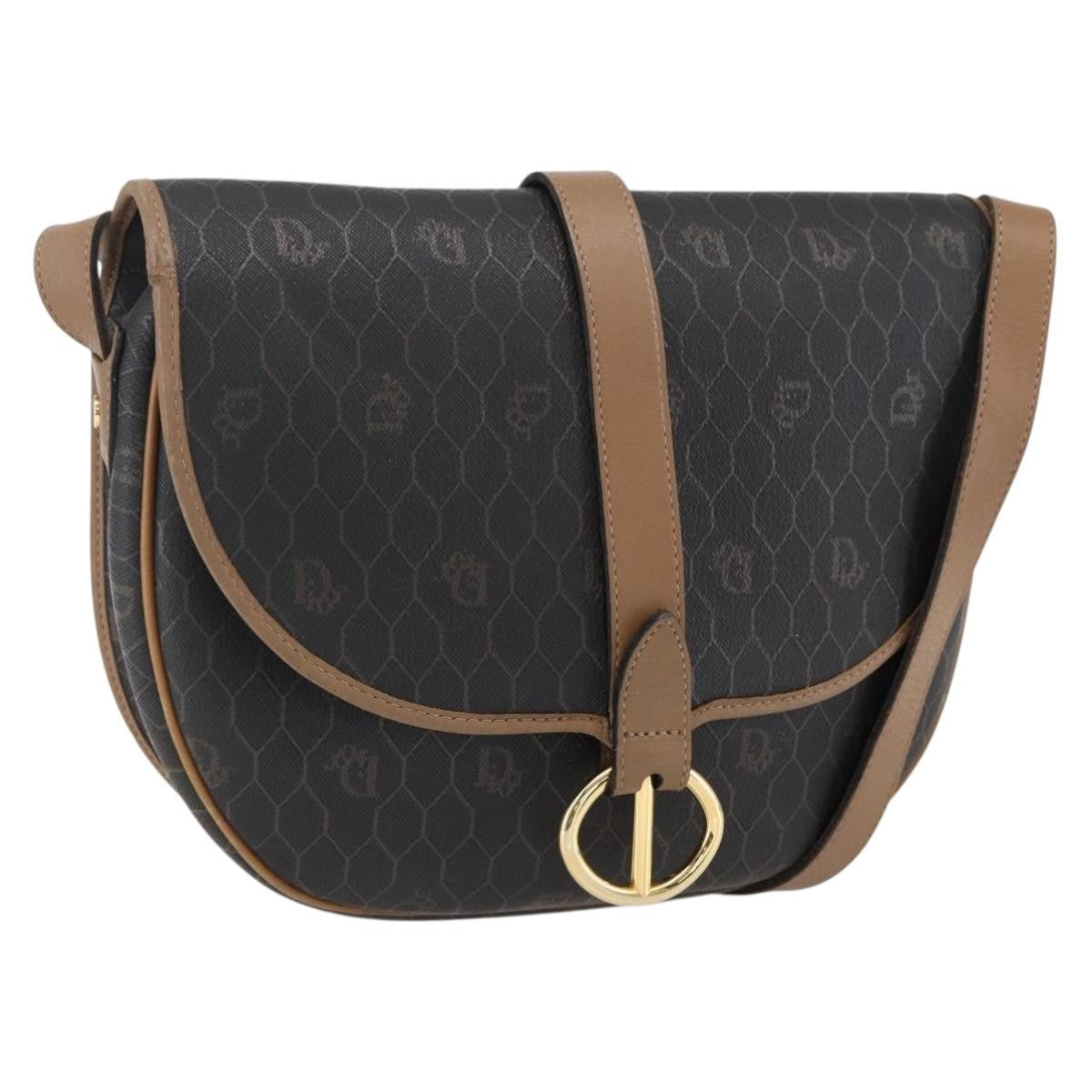 Christian Dior Vintage Honeycomb Shoulder Bag Canvas and Leather, BLACK, CANVAS, Shoulder bag