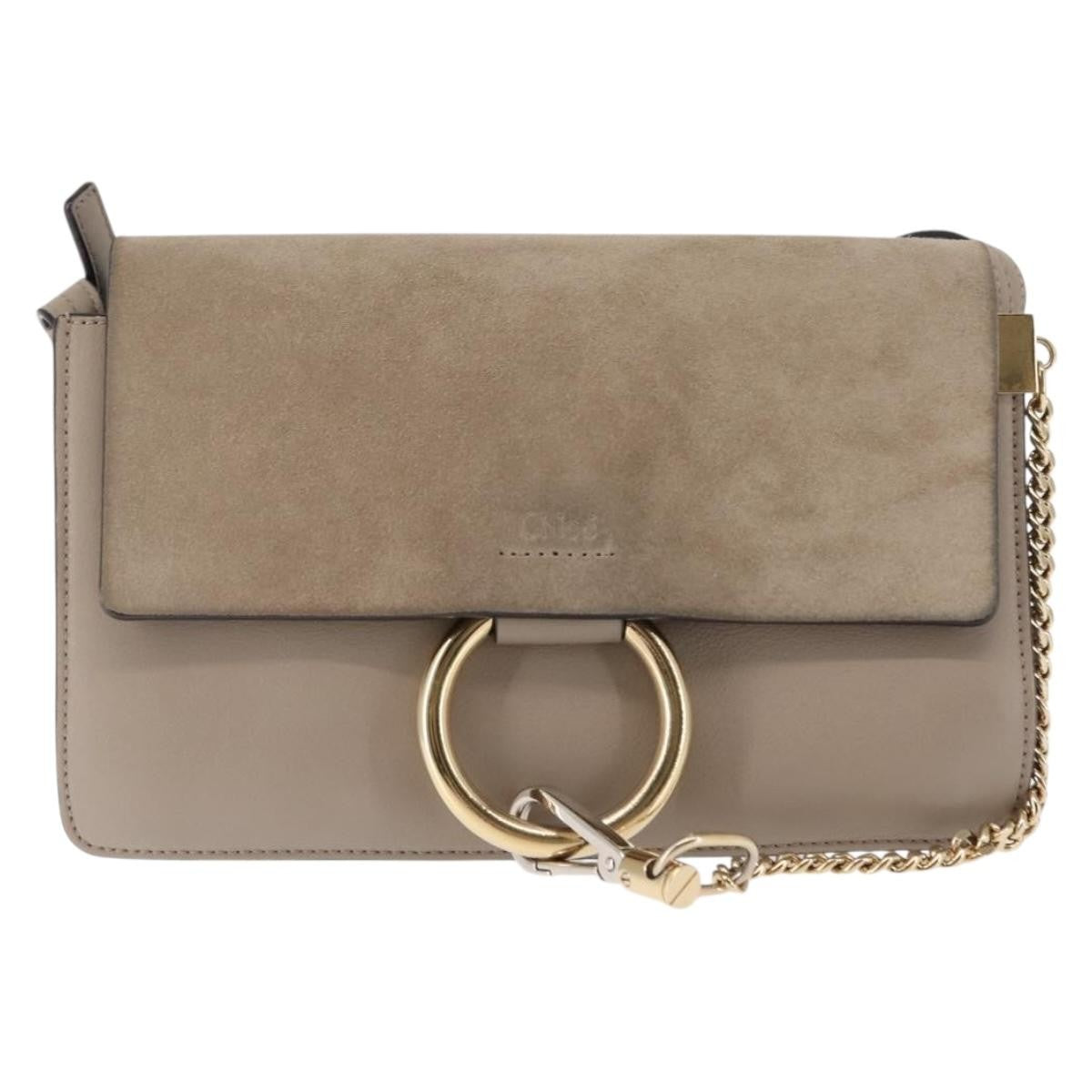 Chloe Faye Shoulder Bag Leather and Suede, BEIGE, SUEDE, Shoulder bag
