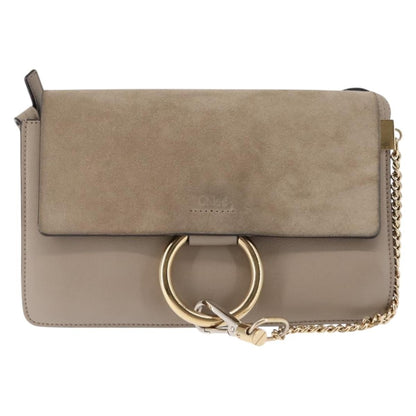 Chloe Faye Shoulder Bag Leather and Suede, BEIGE, SUEDE, Shoulder bag