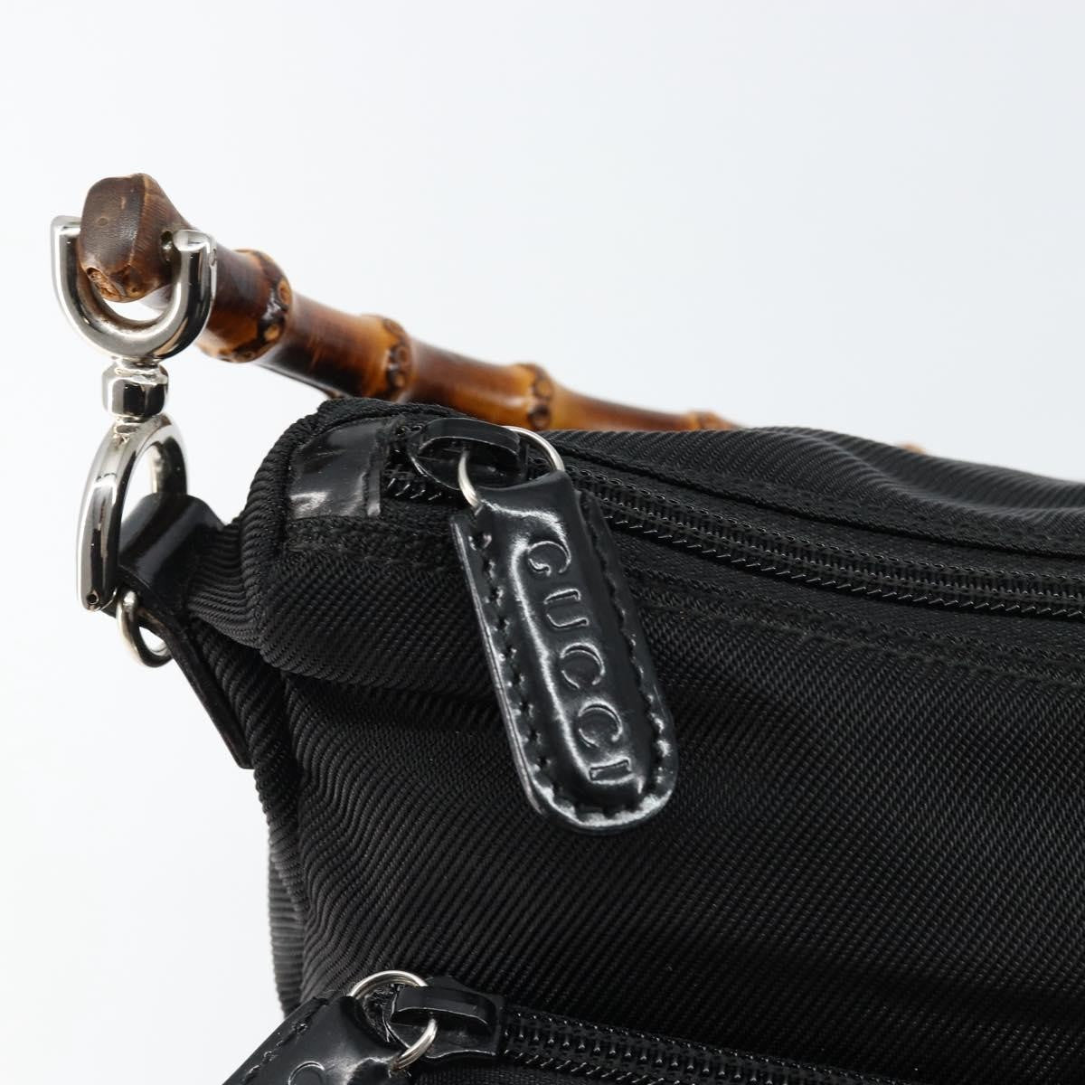 Gucci Vintage Bamboo Handle Bag Nylon, Black, Nylon, Handbag