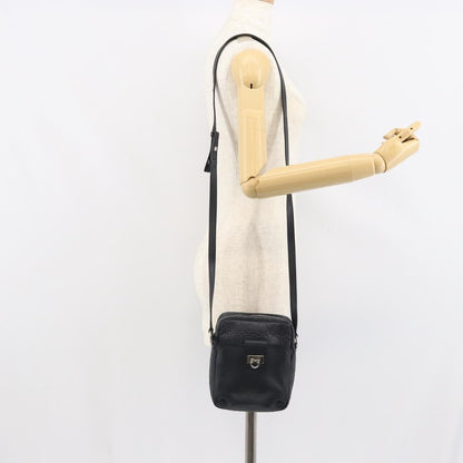 Salvatore Ferragamo Gancini Shoulder Bag Leather, BLACK, LEATHER, Shoulder bag