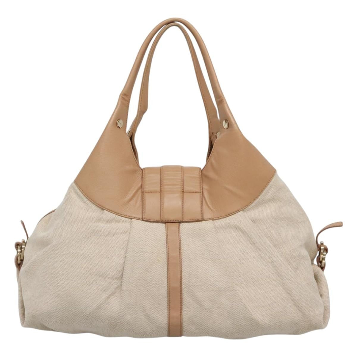 Bvlgari Chandra Hobo Canvas and Leather, Beige, Canvas, Tote Bag