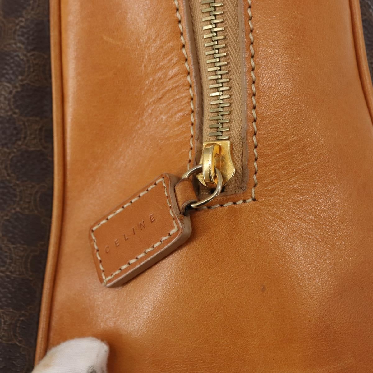 Celine Vintage Macadam Handbag Canvas and Leather, BROWN, CANVAS, Handbag