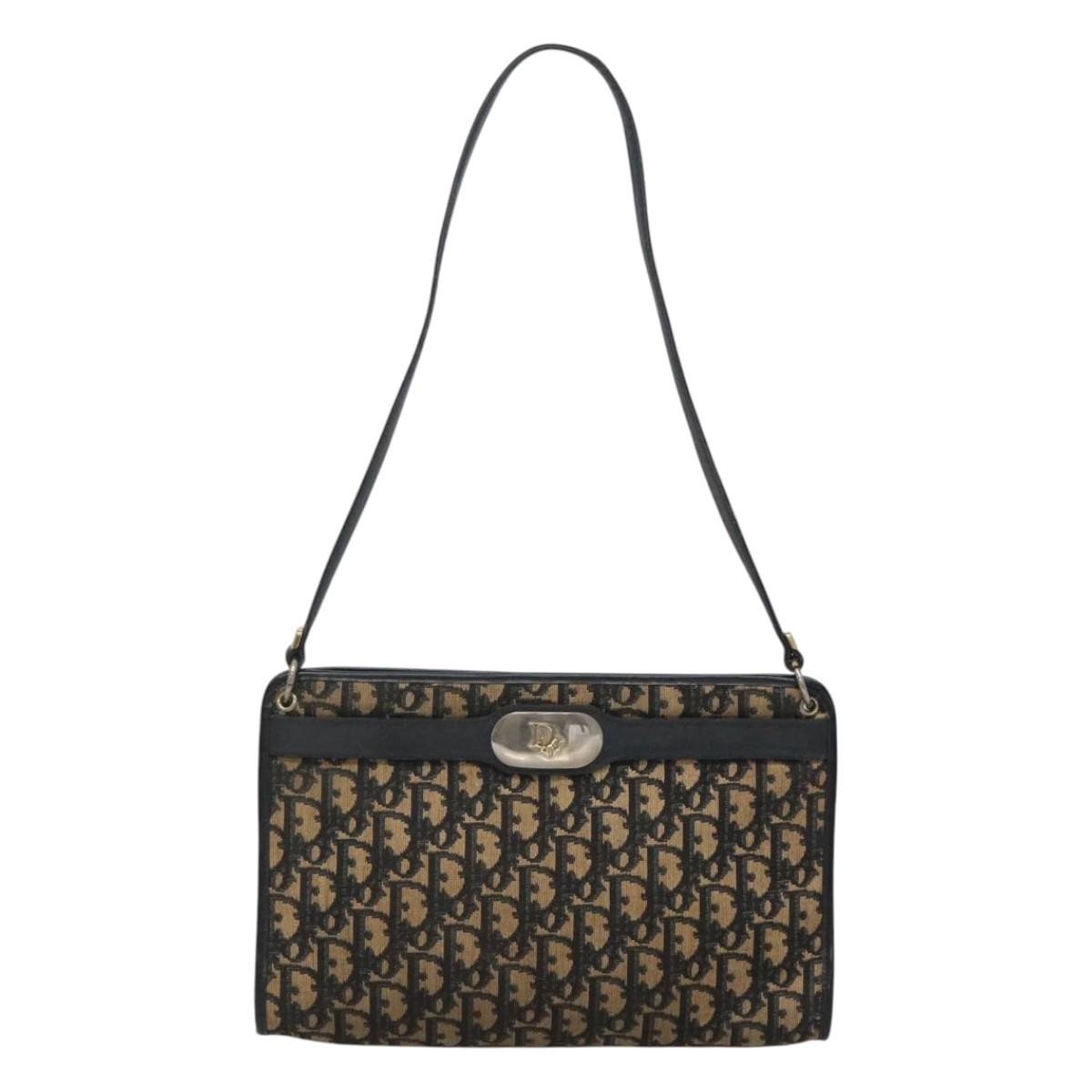 Christian Dior Vintage Trotter Shoulder Bag Canvas, NAVY, CANVAS, Shoulder bag