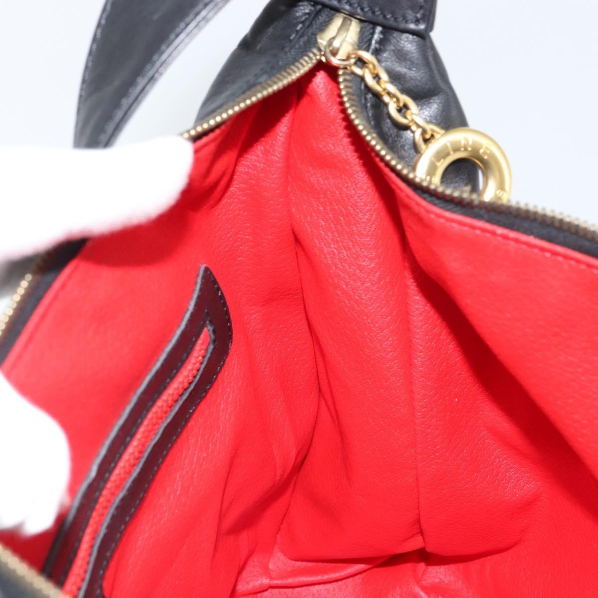 Celine Circle Logo Shoulder Bag Leather, BLACK, LEATHER, Shoulder bag