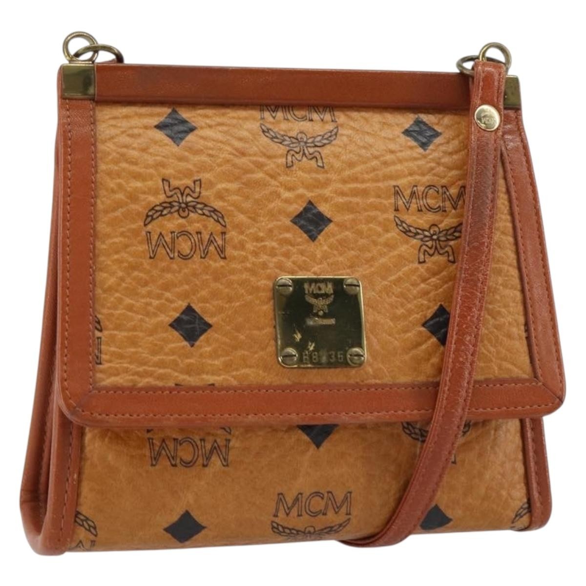 MCM Visetos Shoulder bag Canvas and Leather, BROWN, CANVAS, Shoulder bag