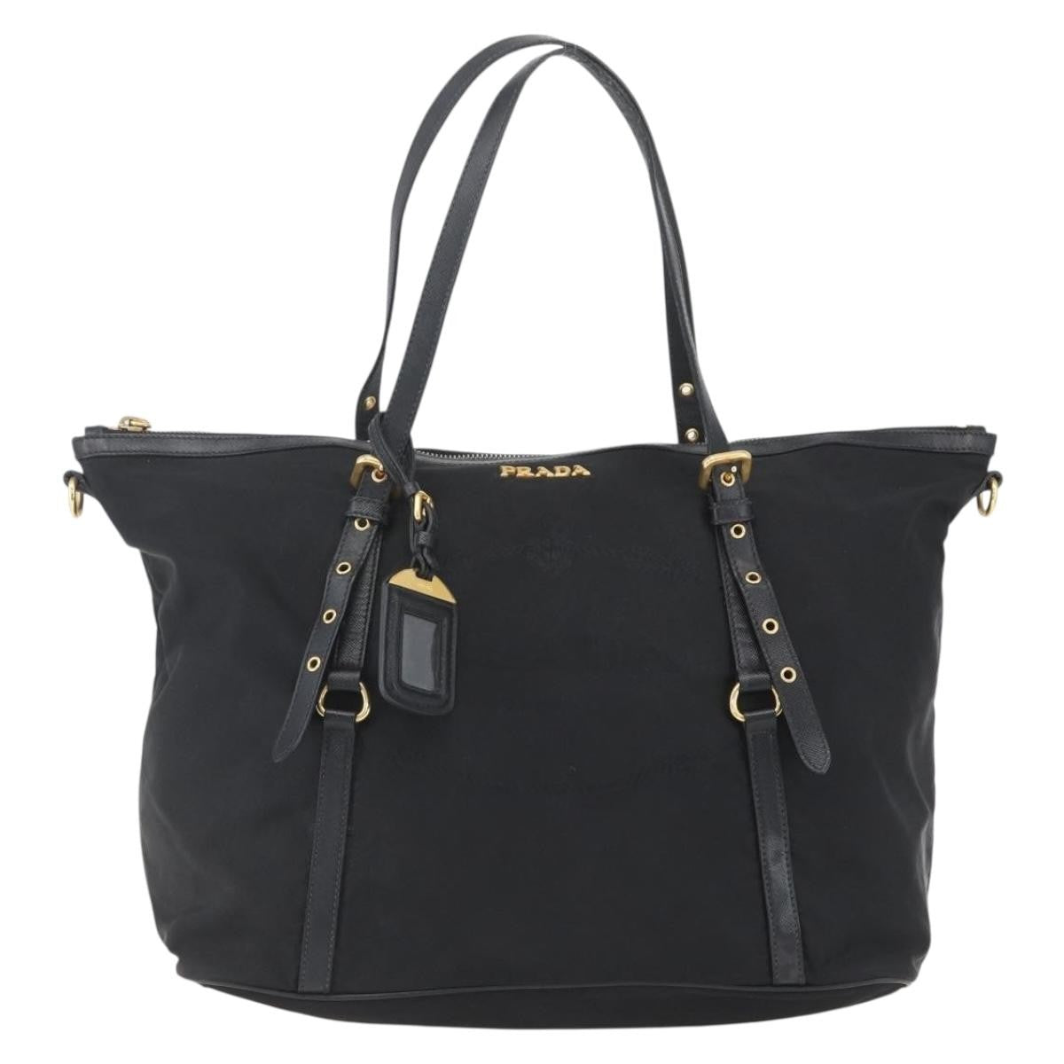 Prada Belted Tote Tessuto, BLACK, NYLON, Tote bag