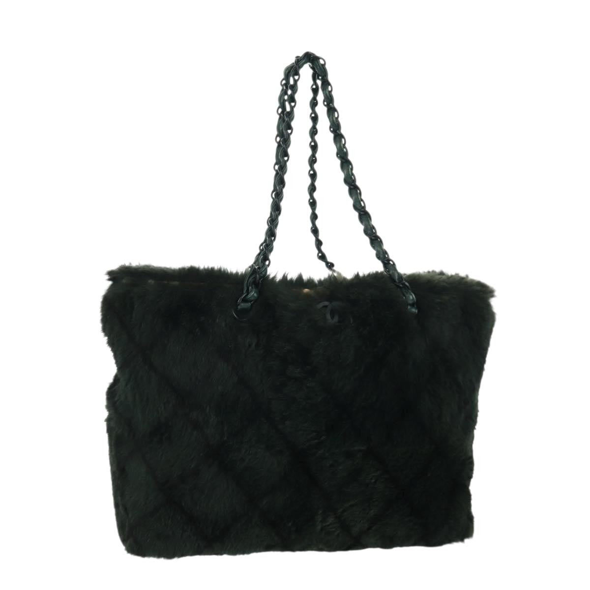 Chanel Vintage CC Chain Tote Printed Lapin Fur, GREEN, FAUX_FUR, Tote bag
