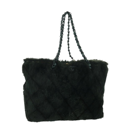 Chanel Vintage CC Chain Tote Printed Lapin Fur, GREEN, FAUX_FUR, Tote bag