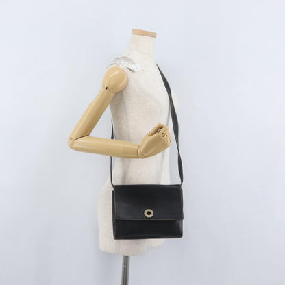 Celine Circle Logo Shoulder Bag Leather, BLACK, LEATHER, Shoulder bag
