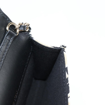 Chanel Flap Card Holder on Chain Quilted Printed Canvas, BEIGE, CANVAS, Clutche & pouche