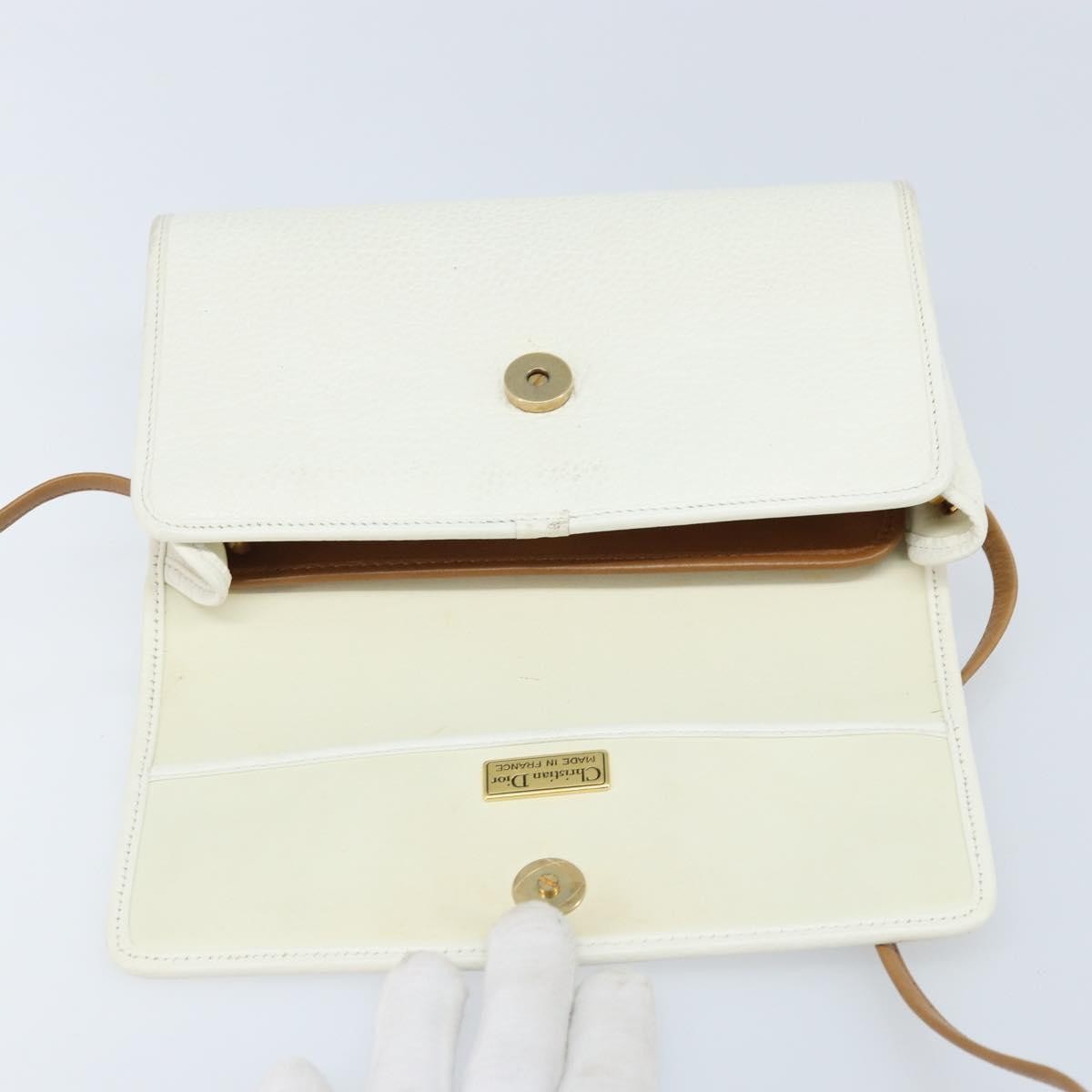 Christian Dior Vintage CD Logo Shoulder Bag Leather, WHITE, LEATHER, Shoulder bag