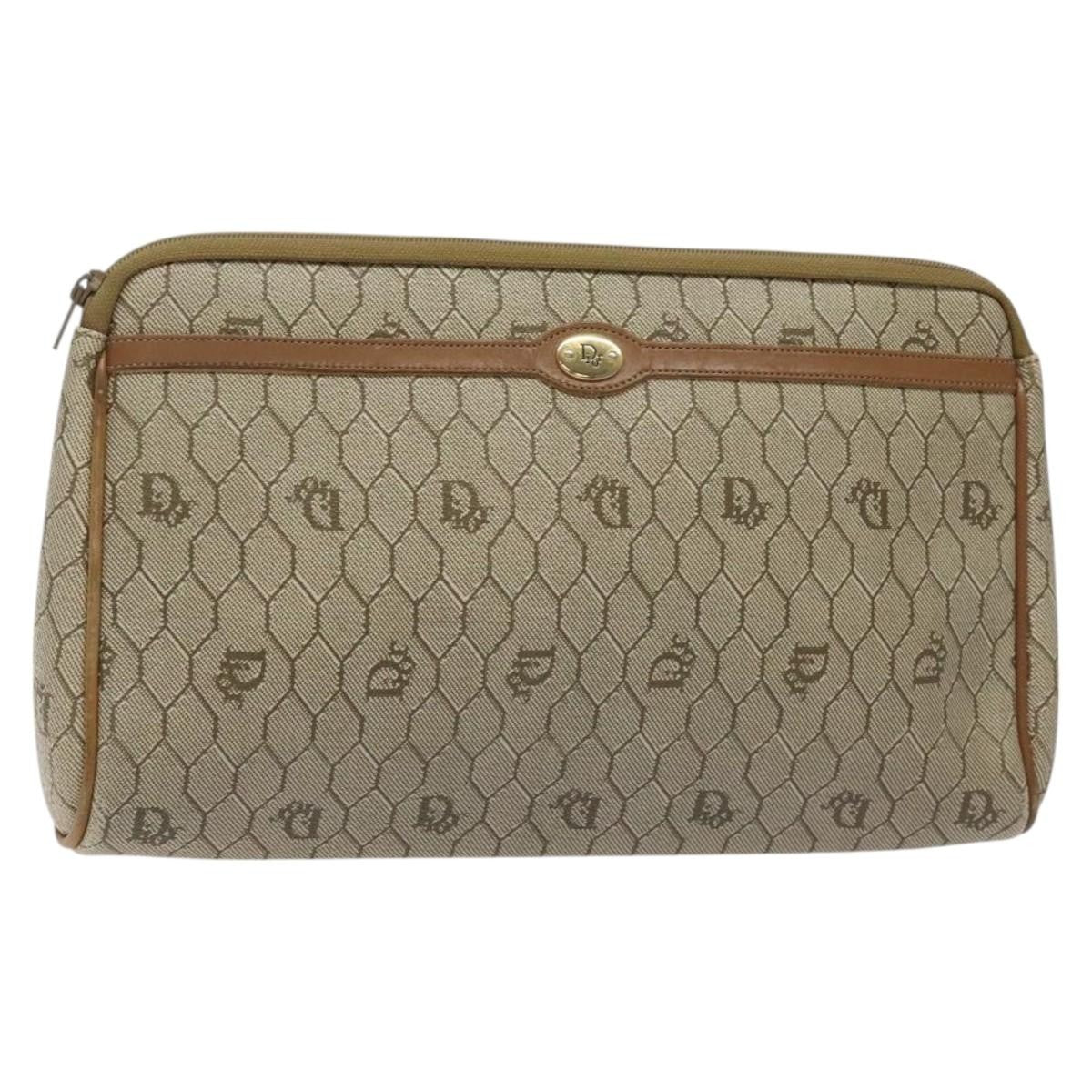Christian Dior Vintage Honeycomb Zip Pouch Coated Canvas, BEIGE, CANVAS, Clutche & pouche