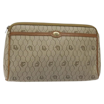 Christian Dior Vintage Honeycomb Zip Pouch Coated Canvas, BEIGE, CANVAS, Clutche & pouche