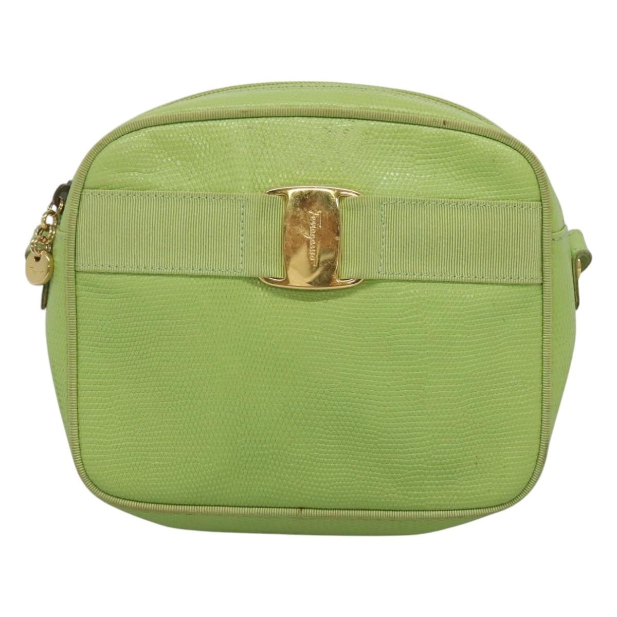 Salvatore Ferragamo Vala Shoulder Bag Leather, GREEN, LEATHER, Shoulder bag