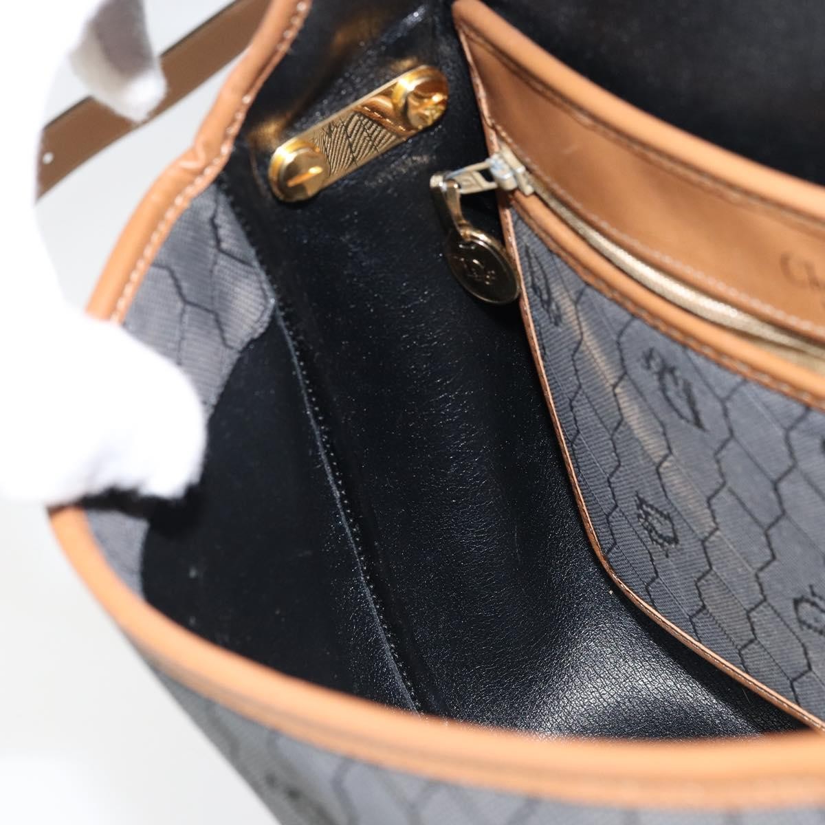 Christian Dior Vintage Honeycomb Flap Crossbody Bag Canvas and Leather, BLACK, CANVAS, Shoulder bag