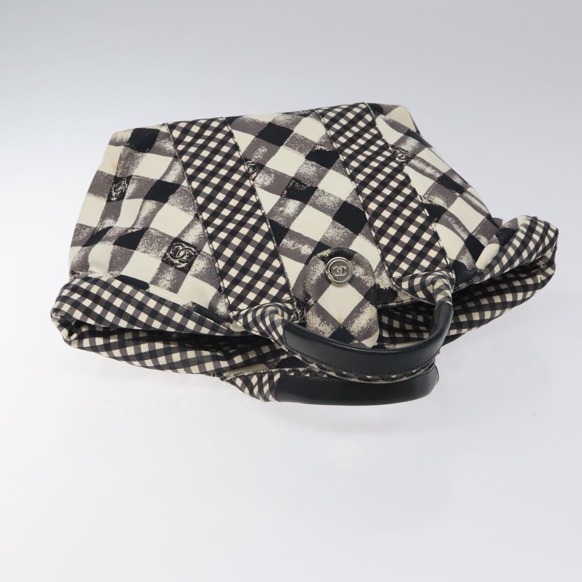 Chanel Top Handle Satchel Gingham Print Canvas, BLACK, CANVAS, Handbag