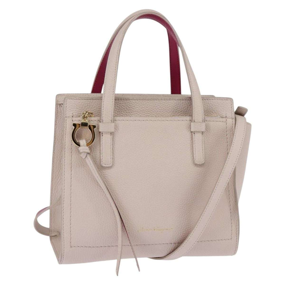 Salvatore Ferragamo Amy Tote Pebbled Leather, BEIGE, LEATHER, Handbag