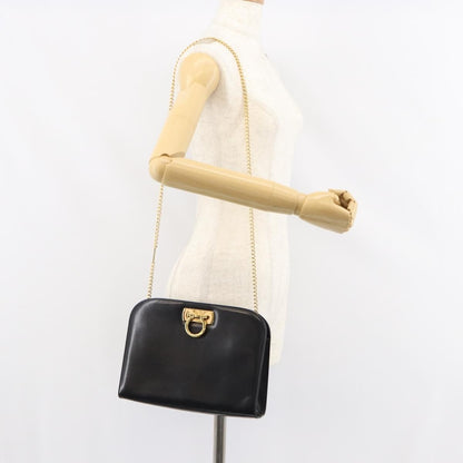 Salvatore Ferragamo Vintage Gancini Chain Shoulder Bag Leather, BLACK, LEATHER, Shoulder bag