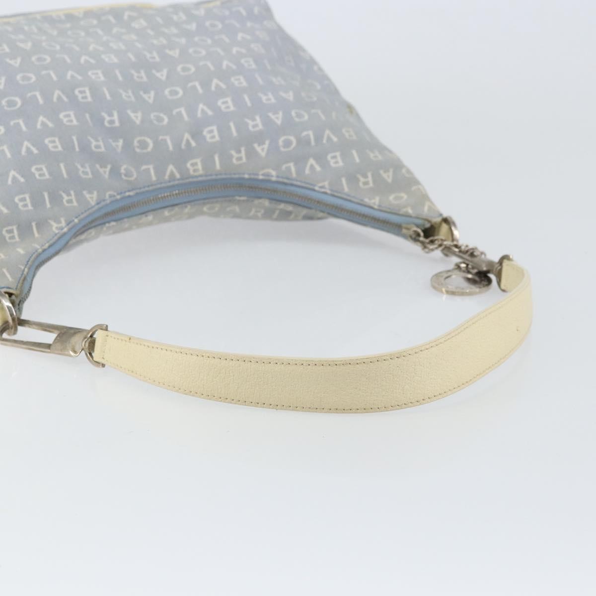 Bvlgari Logomania Shoulder Bag Canvas with Leather, BLUE, CANVAS, Shoulder bag