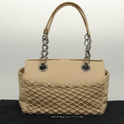 Chanel Vintage Chocolate Bar Tote Quilted Canvas, Beige, Canvas, Handbag