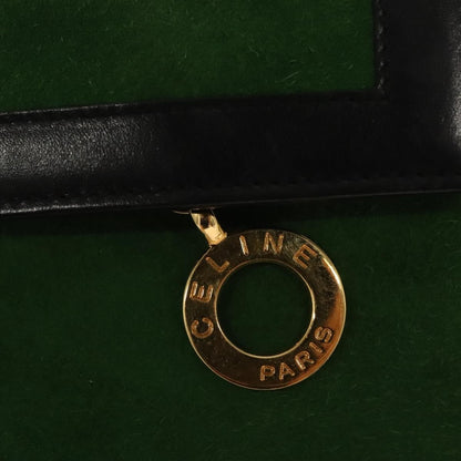 Celine Circle logo Suede and Leather, GREEN, SUEDE, Clutche & pouche