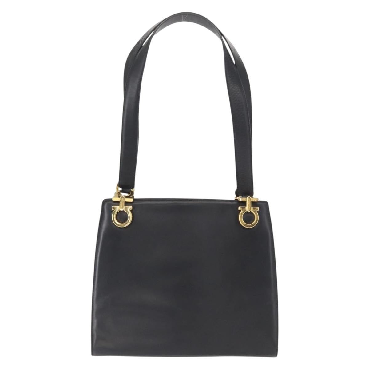 Salvatore Ferragamo Gancini Shoulder Bag Leather, BLACK, LEATHER, Shoulder bag