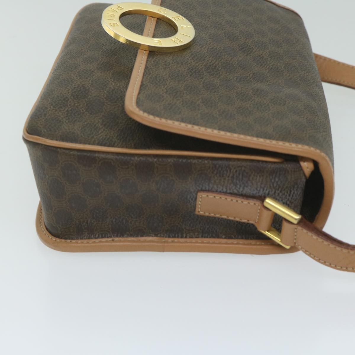 Celine Vintage Macadam Circle Logo Shoulder Bag Canvas and Leather, Brown, Canvas, Shoulder Bag