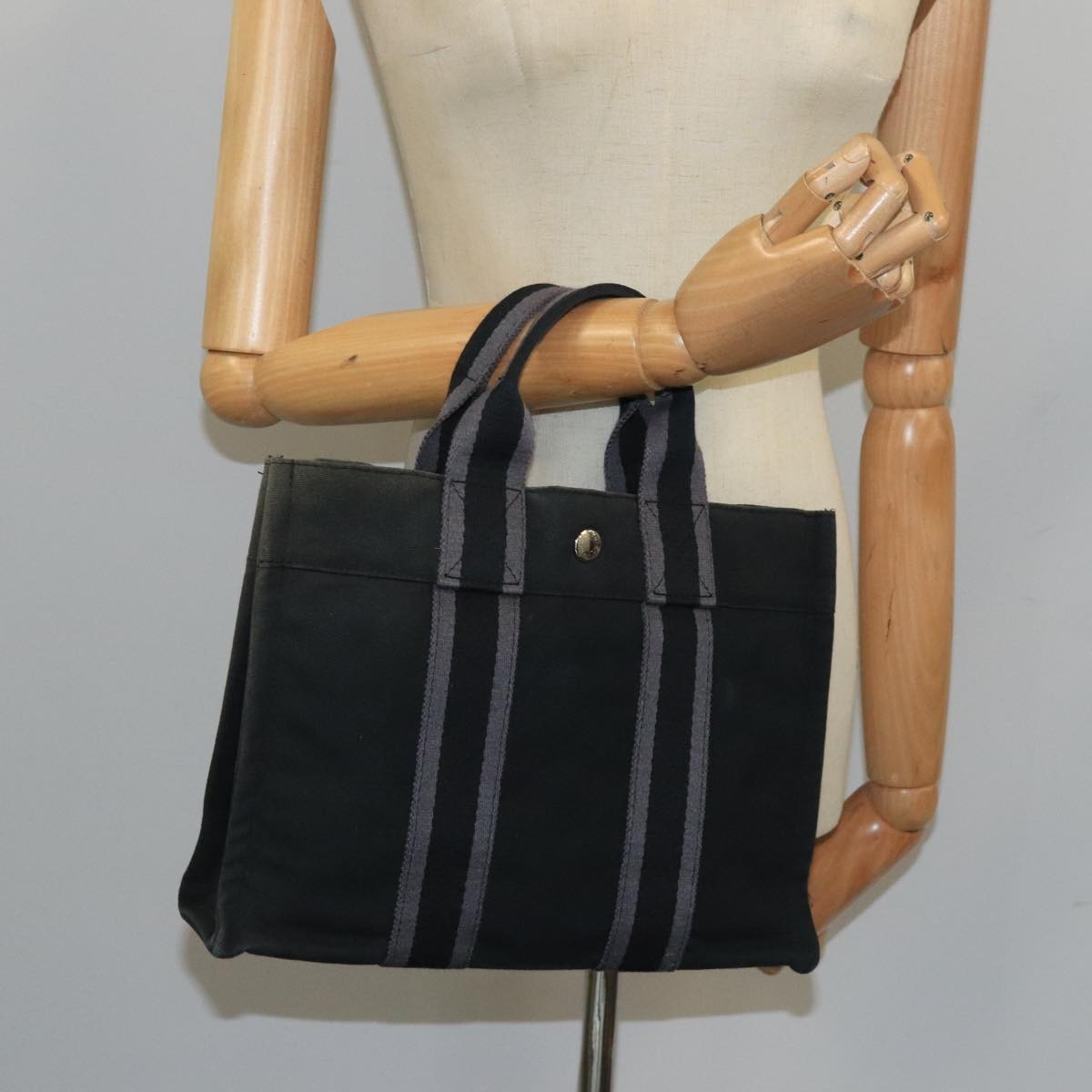 Hermes Fourre Tout Tote Canvas, BLACK, CANVAS, Tote bag