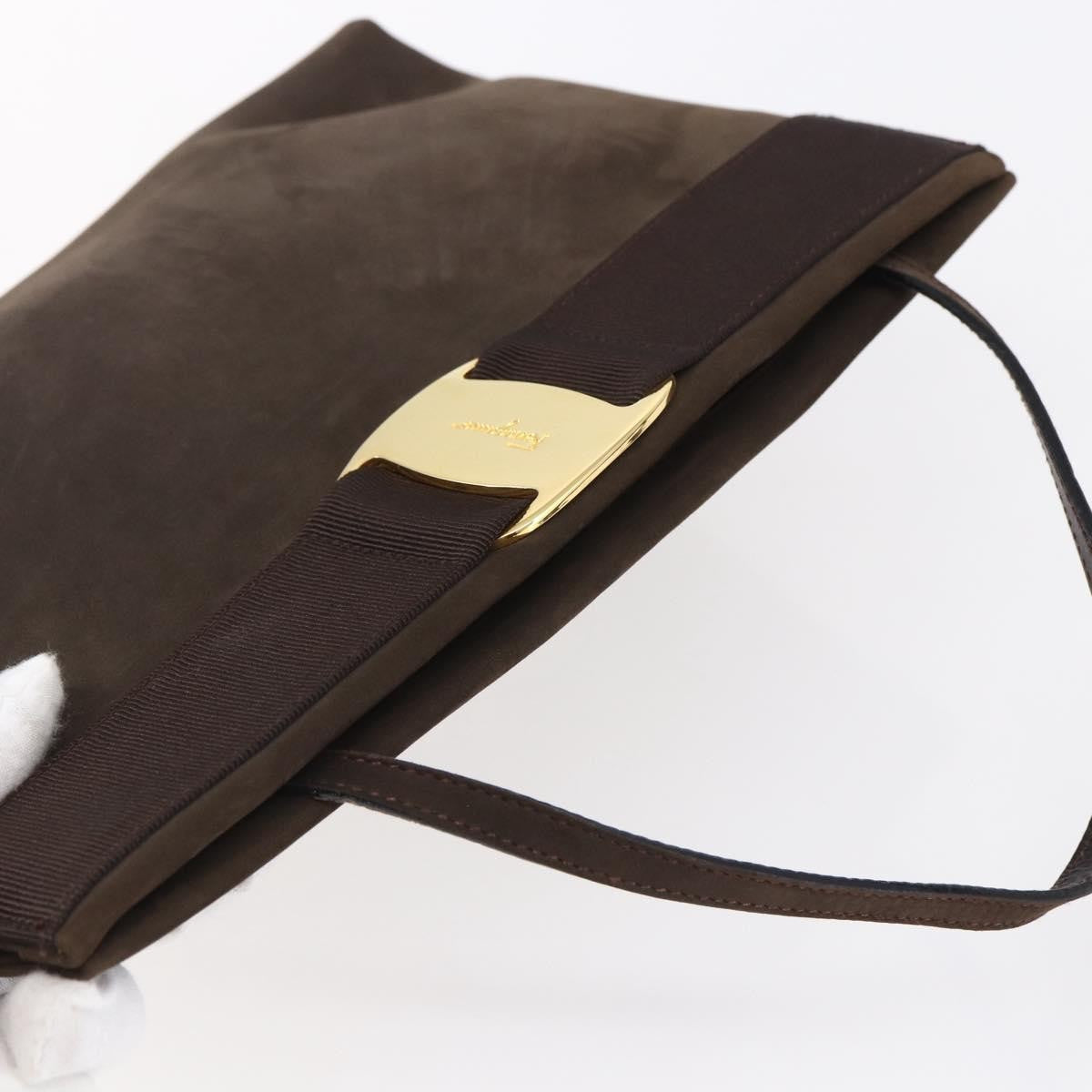 Salvatore Ferragamo Vala Shoulder Bag Suede, BROWN, SUEDE, Shoulder bag