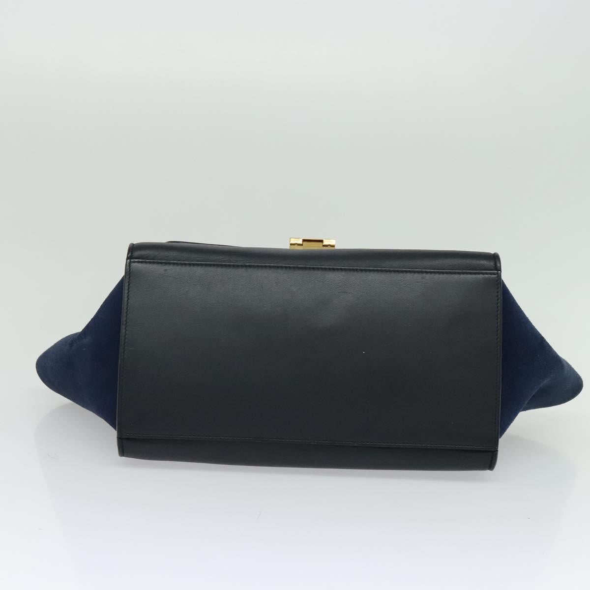 Celine Trapeze Bag Leather with Suede, NAVY, LEATHER, Handbag