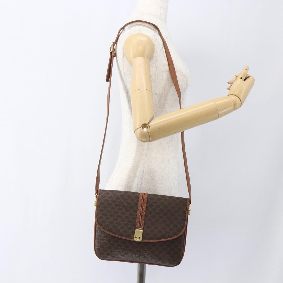 Celine Vintage Macadam Shoulder Bag Canvas and Leather, BROWN, CANVAS, Shoulder bag