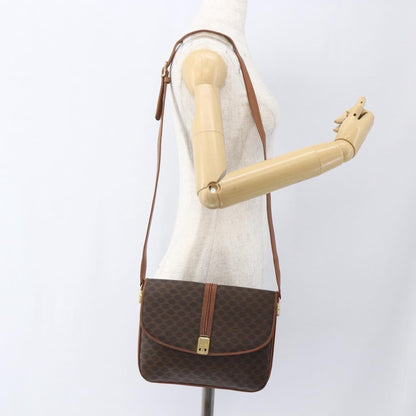 Celine Vintage Macadam Shoulder Bag Canvas and Leather, BROWN, CANVAS, Shoulder bag