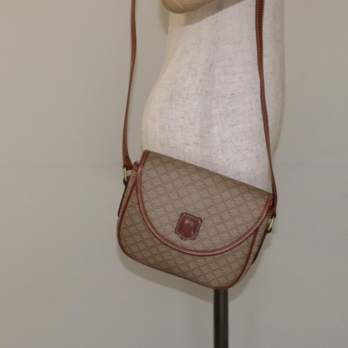 Celine Vintage Macadam Shoulder Bag Canvas, BEIGE, PVC, Shoulder bag