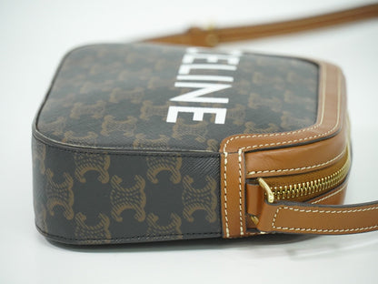 Celine Logo Camera Bag Triomphe Coated Canvas, BROWN, CLOTH, Shoulder bag