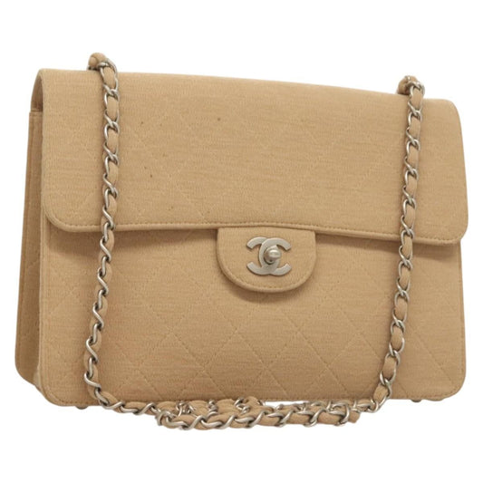 Chanel Matelasse Chain Shoulder Bag Leather, Beige, Cotton, Shoulder Bag