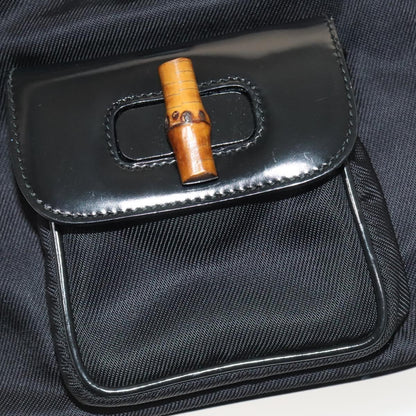 Gucci Vintage Bamboo Backpack Nylon and Patent Leather, BLACK, NYLON, Backpack