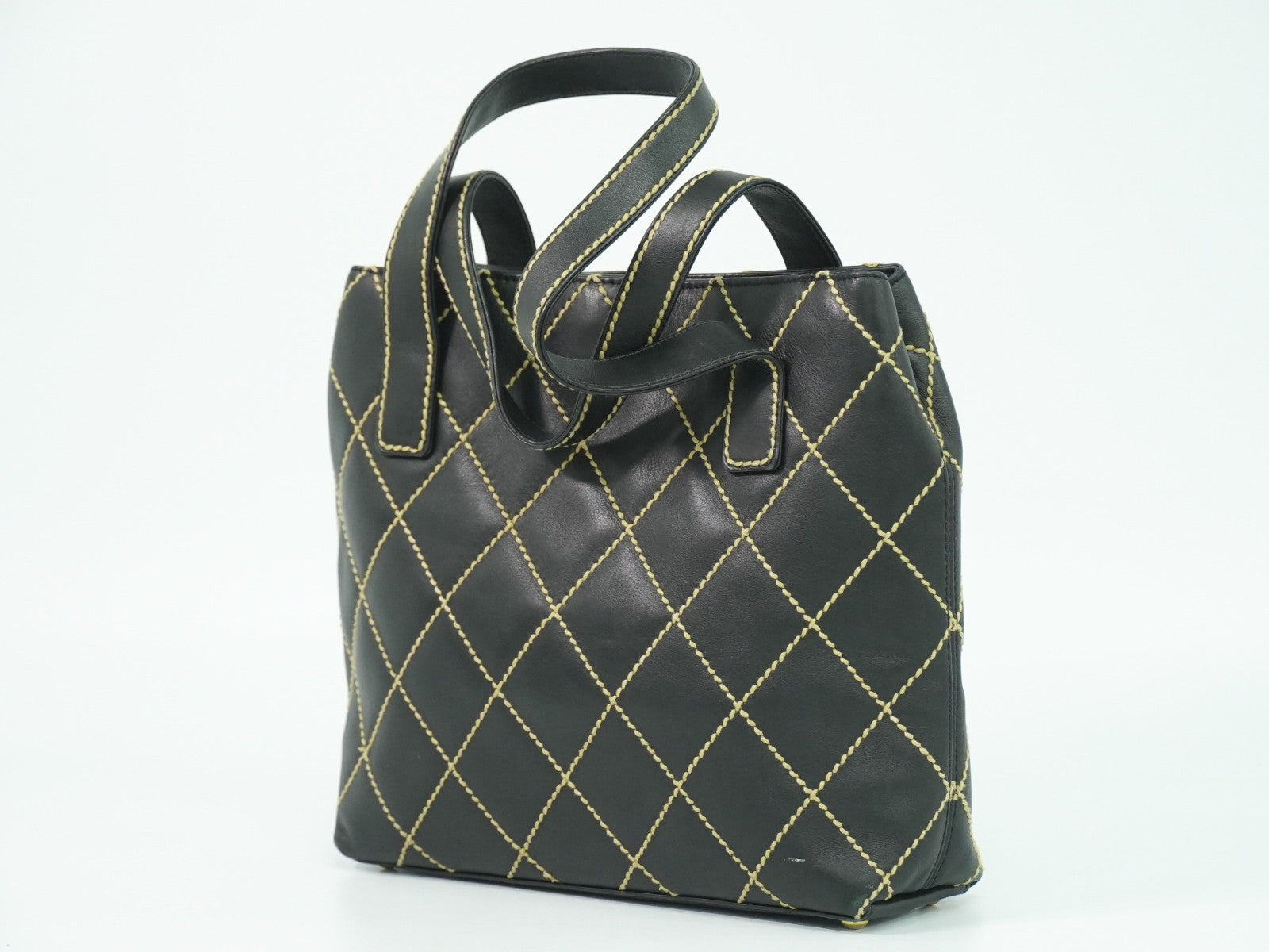 Chanel Surpique Tote Quilted Leather, BLACK, LEATHER, Handbag