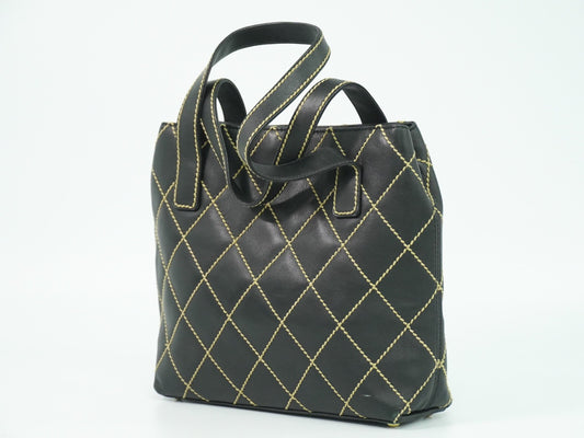 Chanel Surpique Tote Quilted Leather, BLACK, LEATHER, Handbag