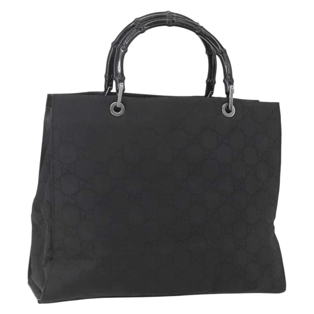 Gucci Vintage Bamboo Handle Tote GG Nylon, Black, Nylon, Tote Bag