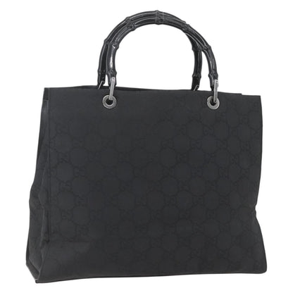 Gucci Vintage Bamboo Handle Tote GG Nylon, Black, Nylon, Tote Bag