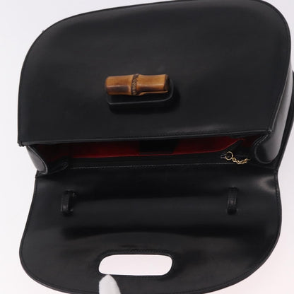 Gucci Vintage Convertible Bamboo Top Handle Bag Leather, Black, Leather, Handbag