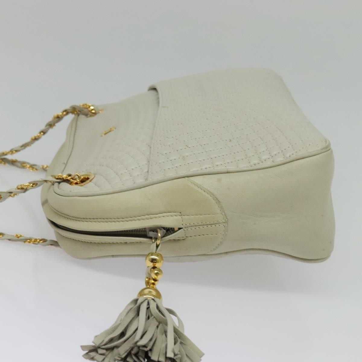 Bally Vintage Chain Shoulder Bag Quilted Leather, Ecru, Leather, Shoulder Bag