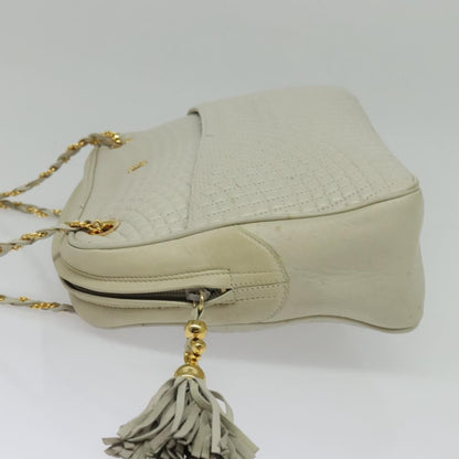 Bally Vintage Chain Shoulder Bag Quilted Leather, Ecru, Leather, Shoulder Bag