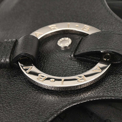 Bvlgari Logomania Shoulder Bag Canvas with Leather, BLACK, LEATHER, Shoulder bag