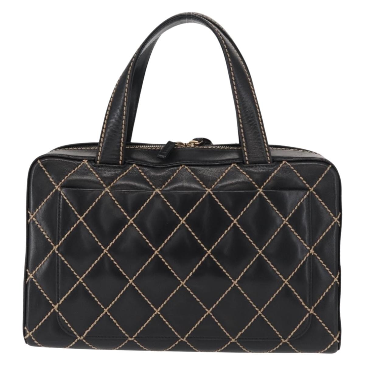 Chanel Surpique Boston Bag Quilted Leather, BLACK, LEATHER, Travel bag