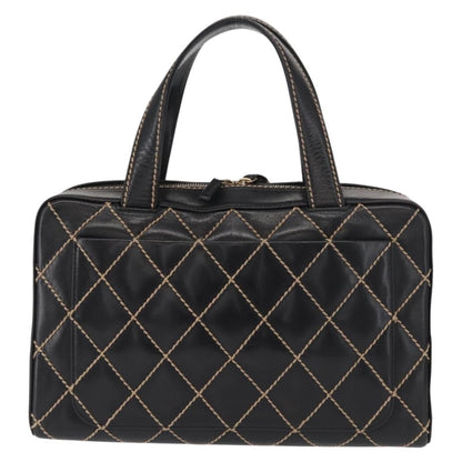 Chanel Surpique Boston Bag Quilted Leather, BLACK, LEATHER, Travel bag