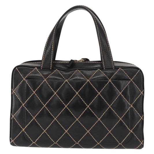 Chanel Surpique Boston Bag Quilted Leather, BLACK, LEATHER, Travel bag