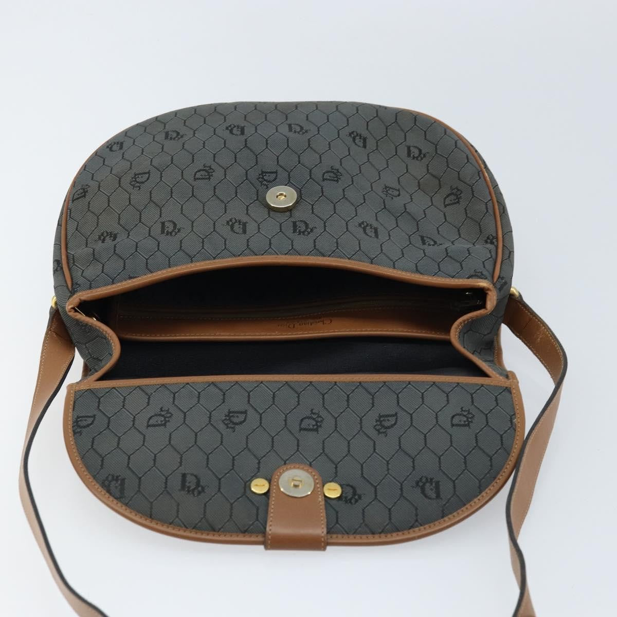 Christian Dior Vintage Honeycomb Flap Crossbody Bag Canvas and Leather, BLACK, CANVAS, Shoulder bag
